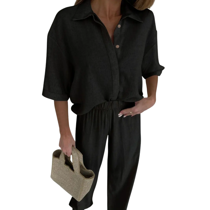 CECILY™ – Relaxed Leinen-Set aus Hemd und weiter Hose