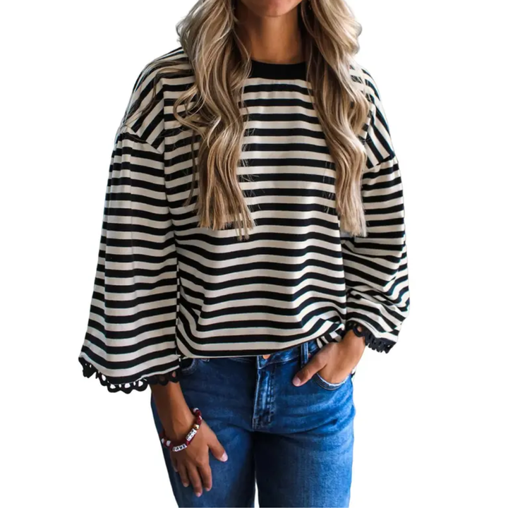 FRANKI™ – Übergroßes Sweatshirt mit gestreiften Spitzenbesätzen