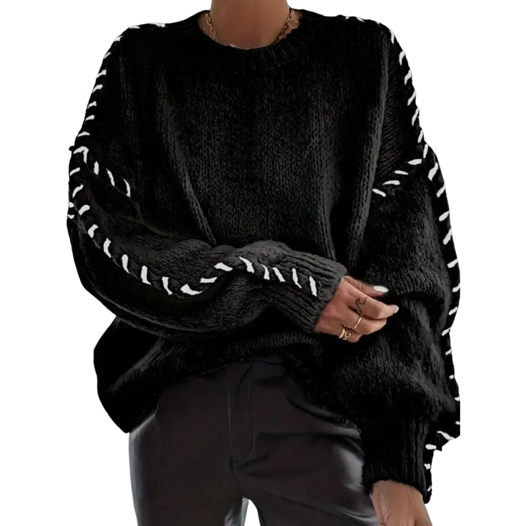 WINNIE™ – Entspannter Pullover mit Kontrastbündchen und überschnittenen Schultern