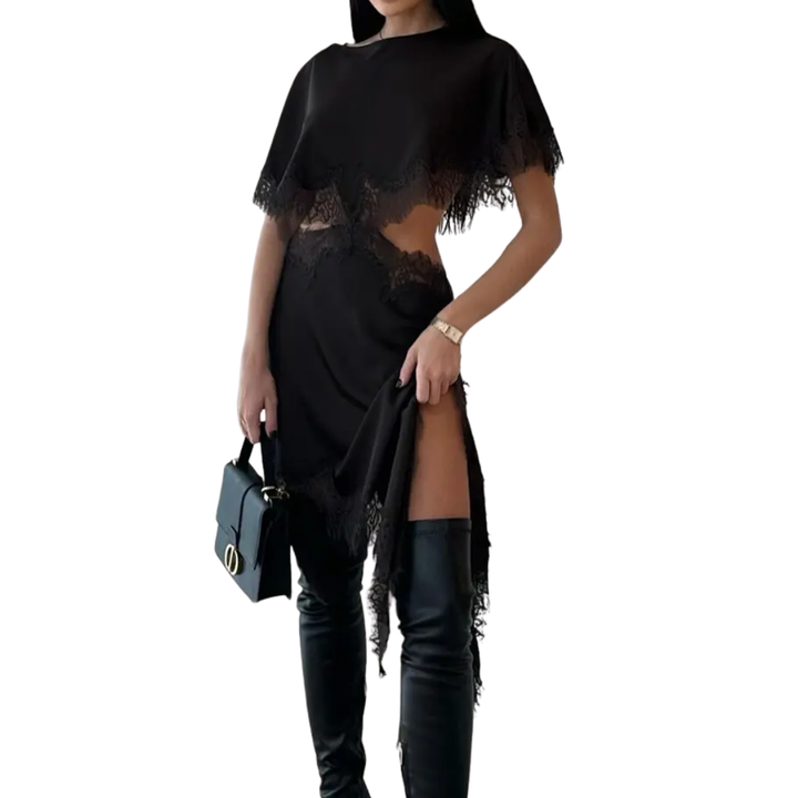 GINEVRA™ – Asymmetrisches Minikleid aus Spitze mit Cape-Ärmeln