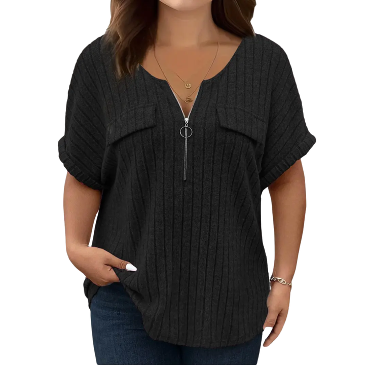 RILEE™ – Geripptes Half-Zip T-Shirt mit lockerer Passform