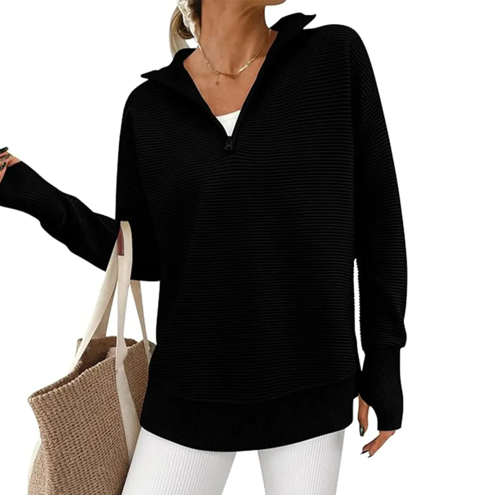 NESSA™ – Kuscheliger gerippter Pullover mit Reißverschlusskragen