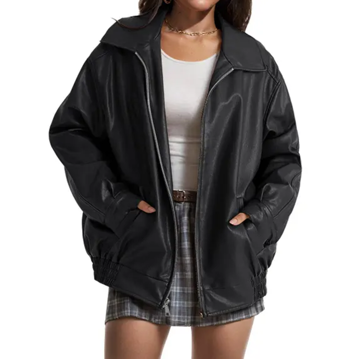 REBEL™ – Oversized Jacke in Lederoptik im Motorrad-Stil