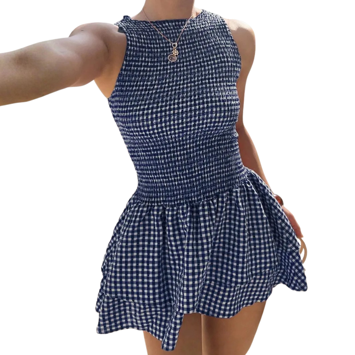 FLEURIE™ – Süßes kariertes Minikleid mit Gürtel
