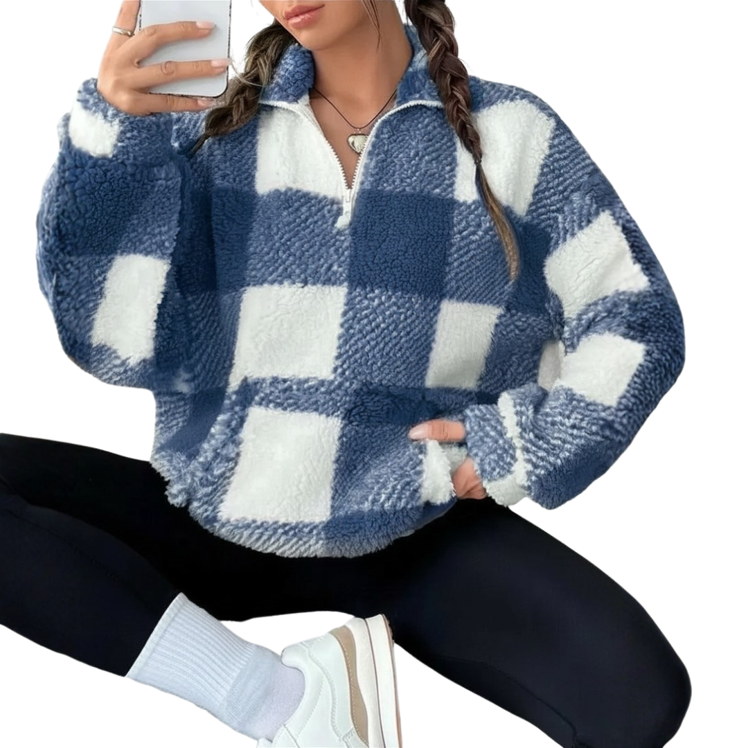 JOELLE™ – Gemütliches Plaid Half-Zip Fleece-Sweatshirt