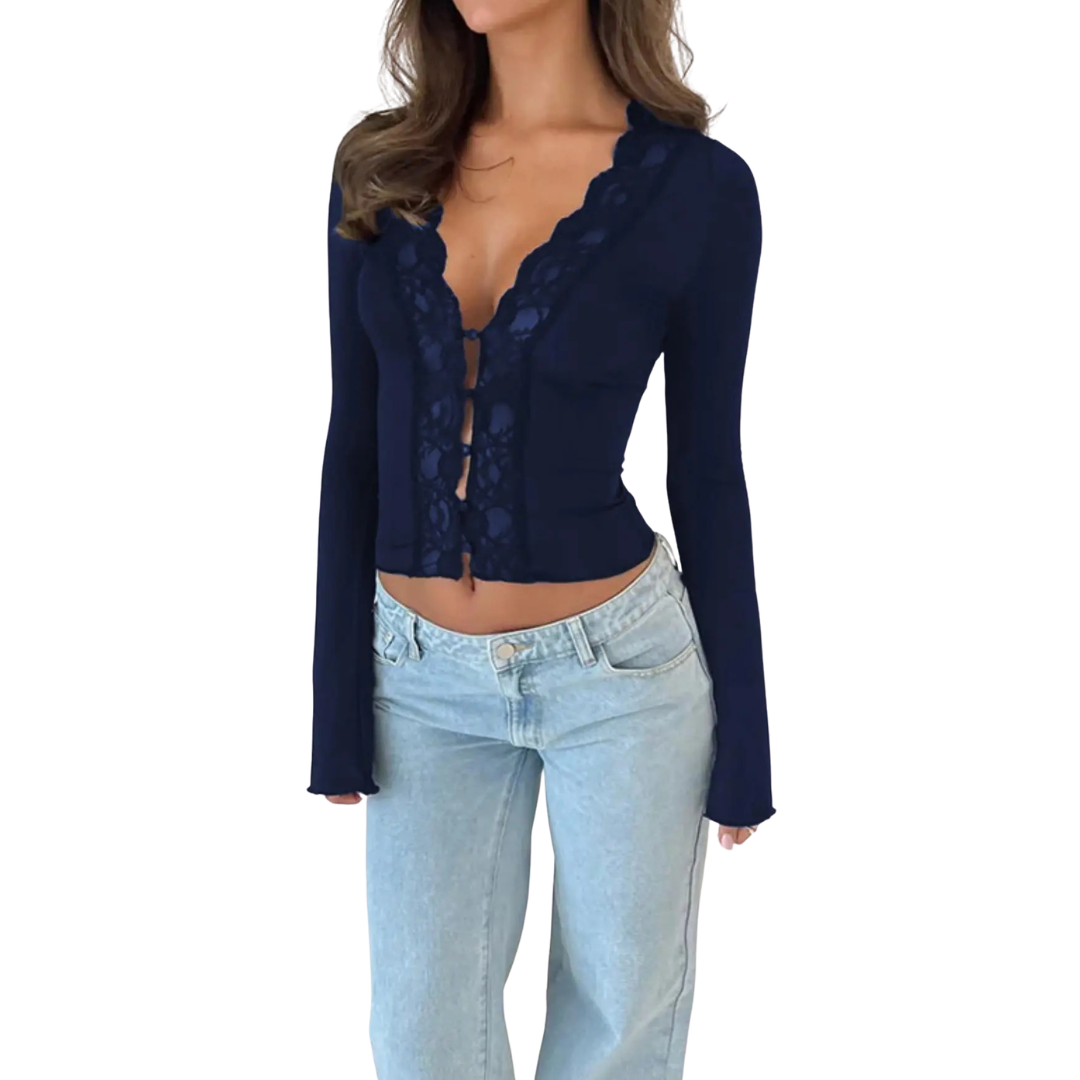 ROXANNE™ – Spitzen-Cropped-Cardigan-Oberteil