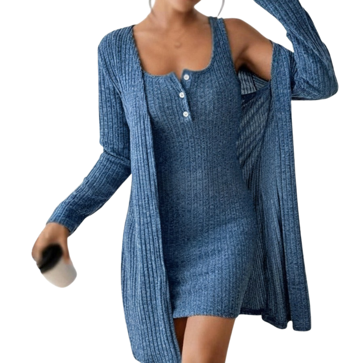 JOWEN™ – Geripptes Strick-Trägerkleid-Set