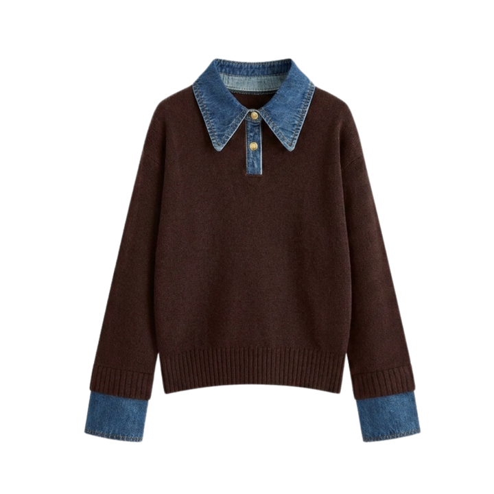 SOLVEI™ – Gemütlicher Polo Denim Ärmel 2-in-1 Panel Revers Pullover