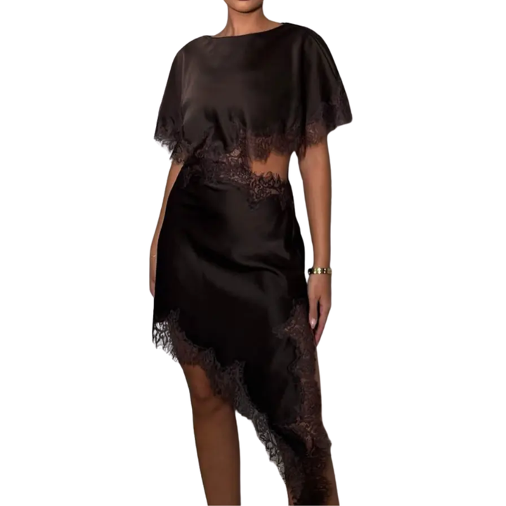 GINEVRA™ – Asymmetrisches Minikleid aus Spitze mit Cape-Ärmeln
