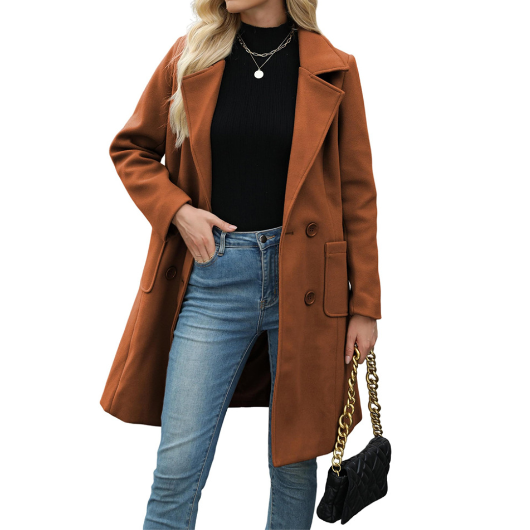 CORDETTE™ – Zweireihiger mittellanger Mantel aus Wollmix