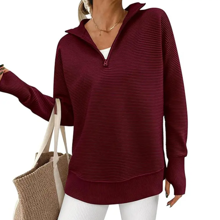 NESSA™ – Kuscheliger gerippter Pullover mit Reißverschlusskragen