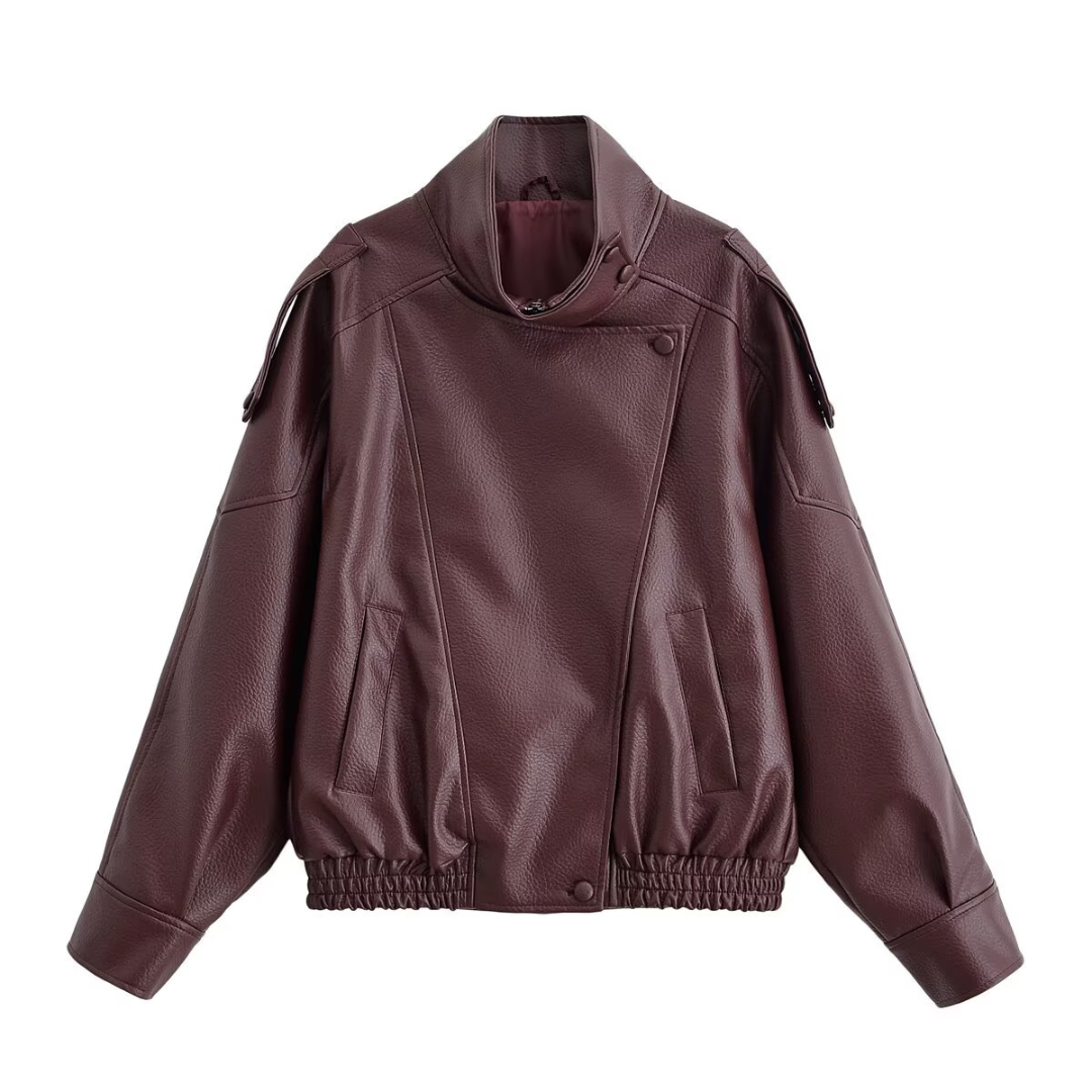 REMY™ – Asymmetrische Kunstleder-Bikerjacke mit Reißverschluss