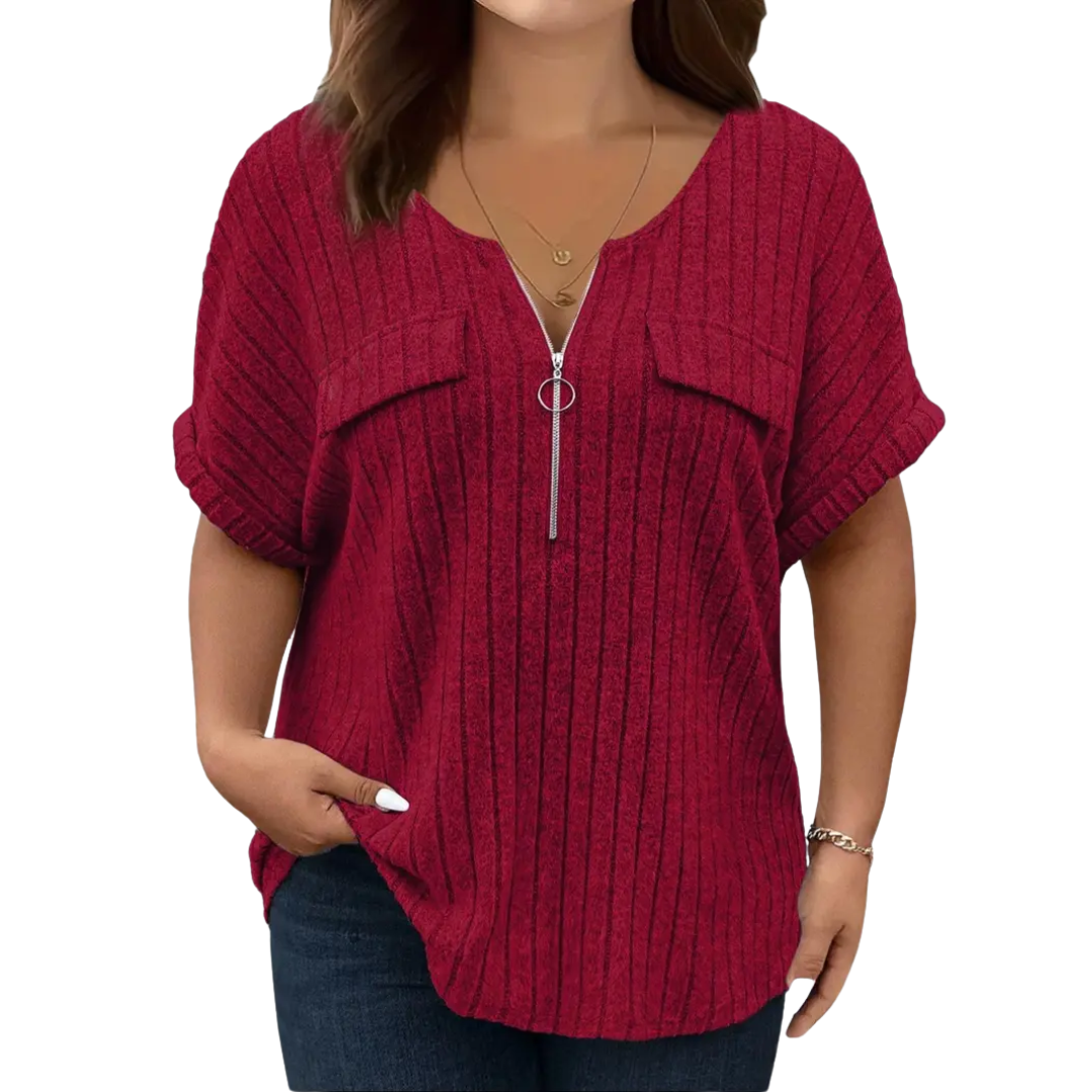 RILEE™ – Geripptes Half-Zip T-Shirt mit lockerer Passform