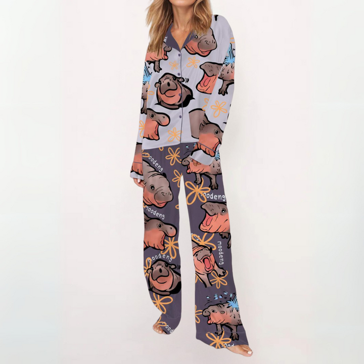 SYLIA™ - Lässiges bedrucktes Button-Down-Oberteil und bequemer Pyjama