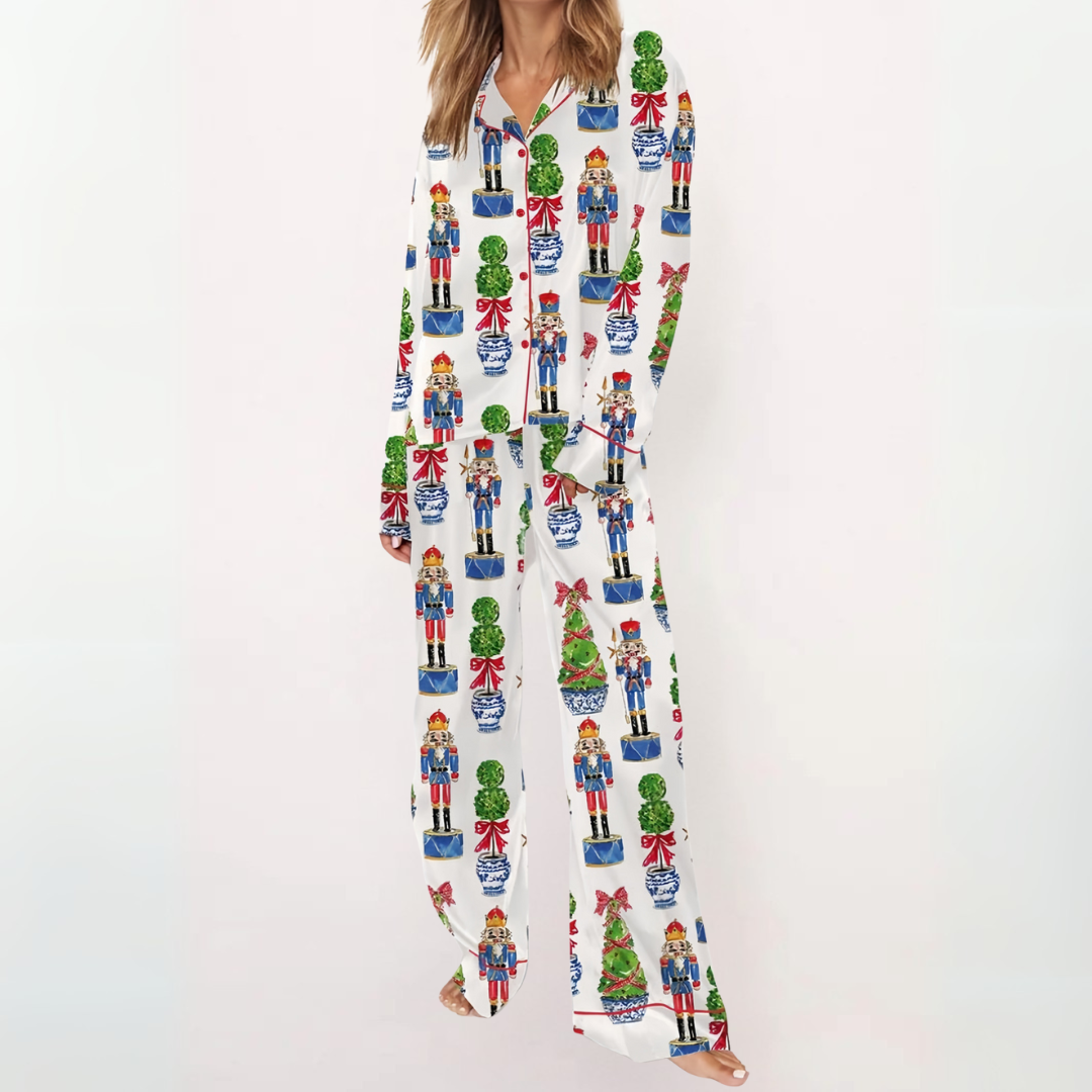 SYLIA™ - Lässiges bedrucktes Button-Down-Oberteil und bequemer Pyjama