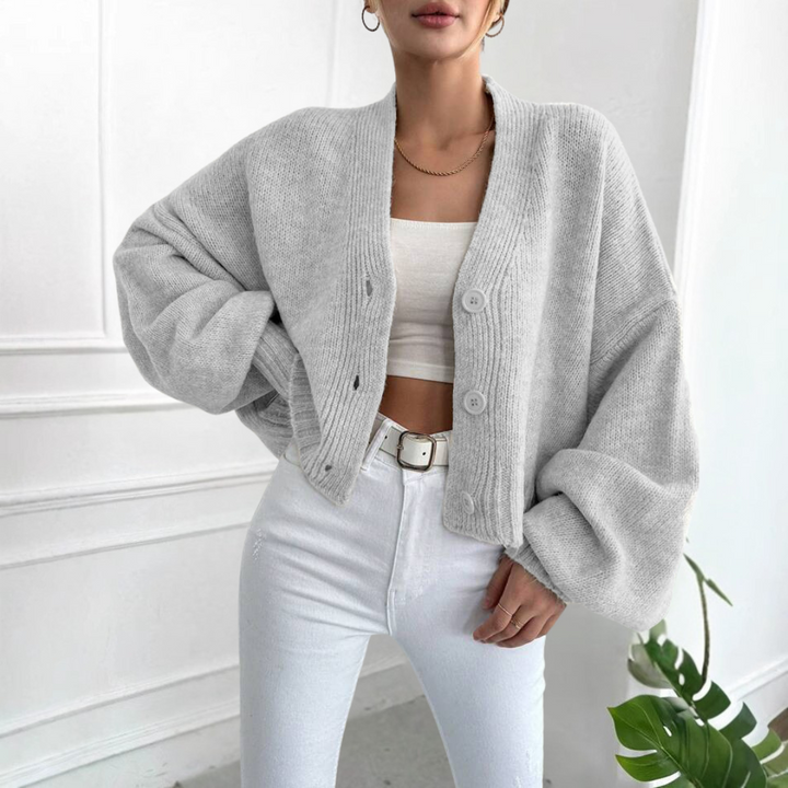QONY™ – Lässiger bauchfreier Cardigan mit Laternenärmeln