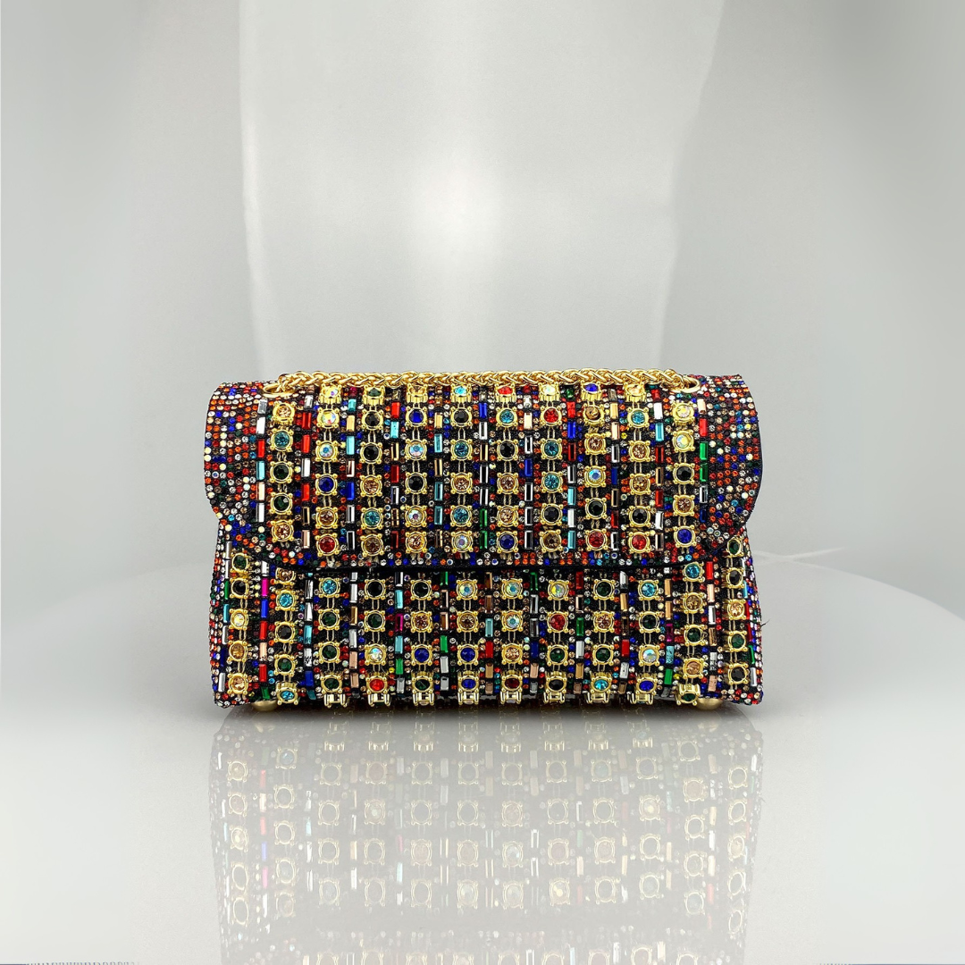 LAVIERA™ - Schicke Umhängetasche mit farbigen Diamanten und Kettenriemen