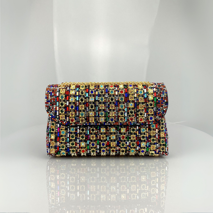 LAVIERA™ - Schicke Umhängetasche mit farbigen Diamanten und Kettenriemen