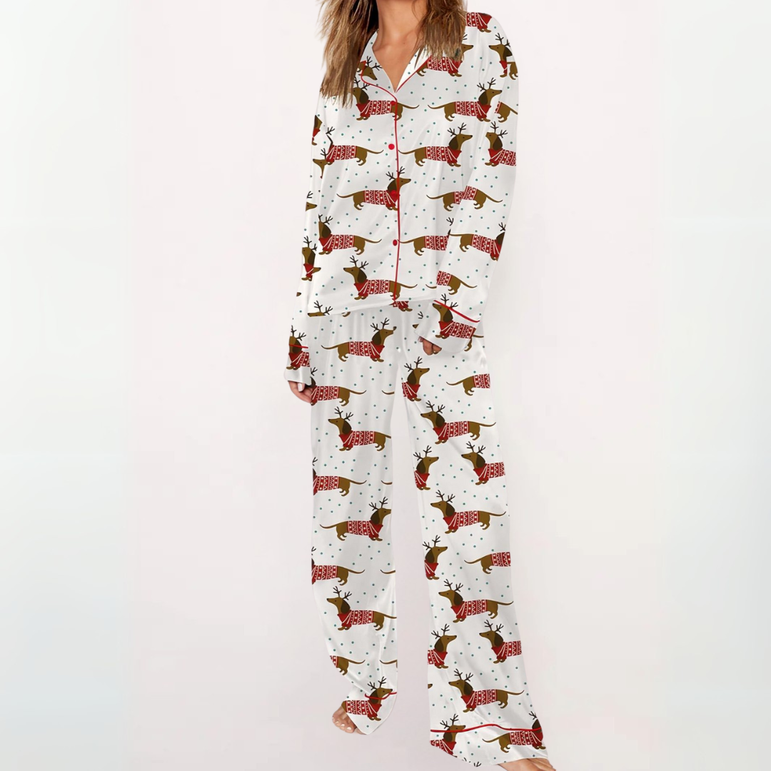 SYLIA™ - Lässiges bedrucktes Button-Down-Oberteil und bequemer Pyjama