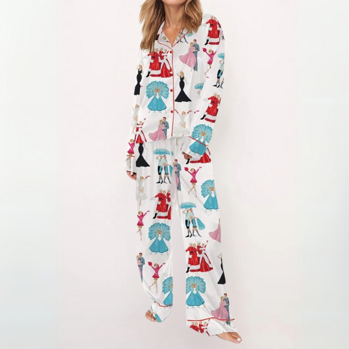 SYLIA™ - Lässiges bedrucktes Button-Down-Oberteil und bequemer Pyjama