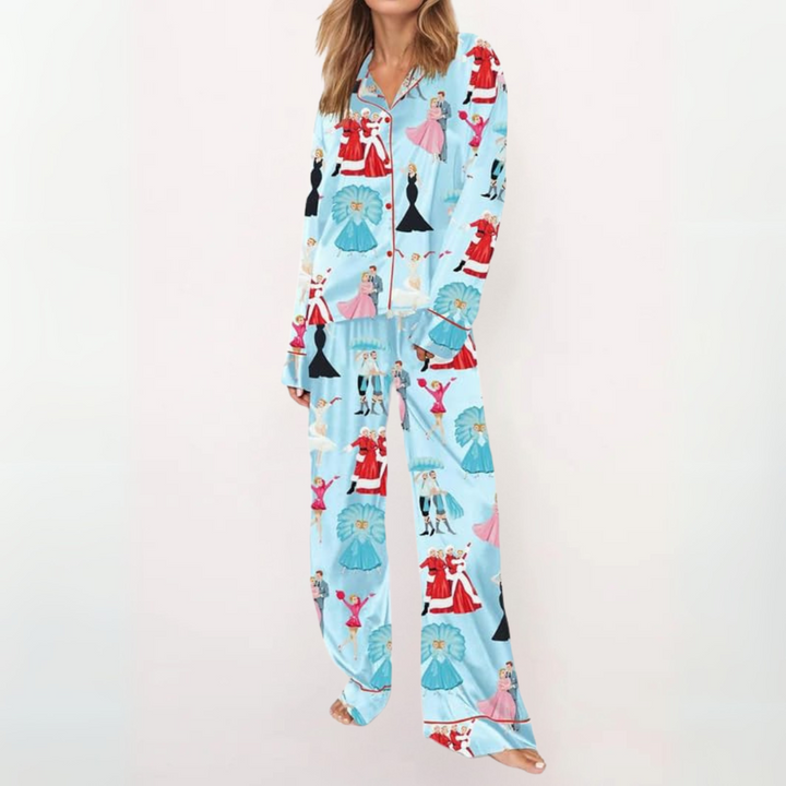 SYLIA™ - Lässiges bedrucktes Button-Down-Oberteil und bequemer Pyjama