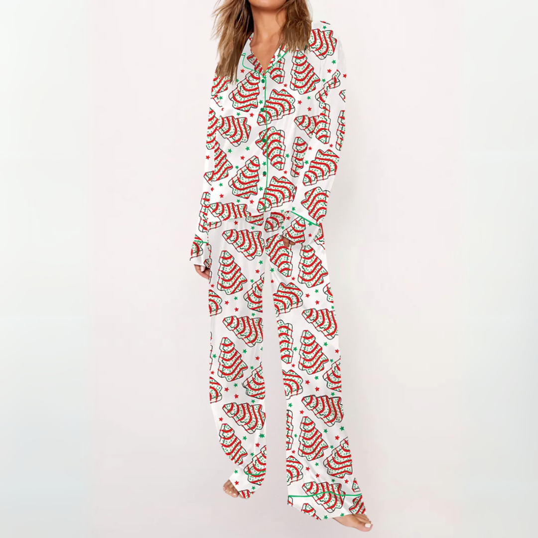 SYLIA™ - Lässiges bedrucktes Button-Down-Oberteil und bequemer Pyjama