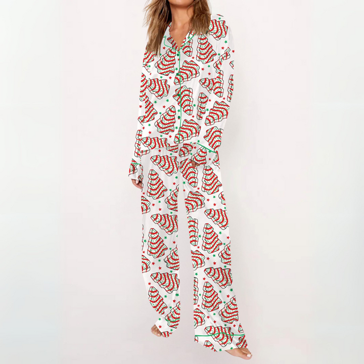 SYLIA™ - Lässiges bedrucktes Button-Down-Oberteil und bequemer Pyjama