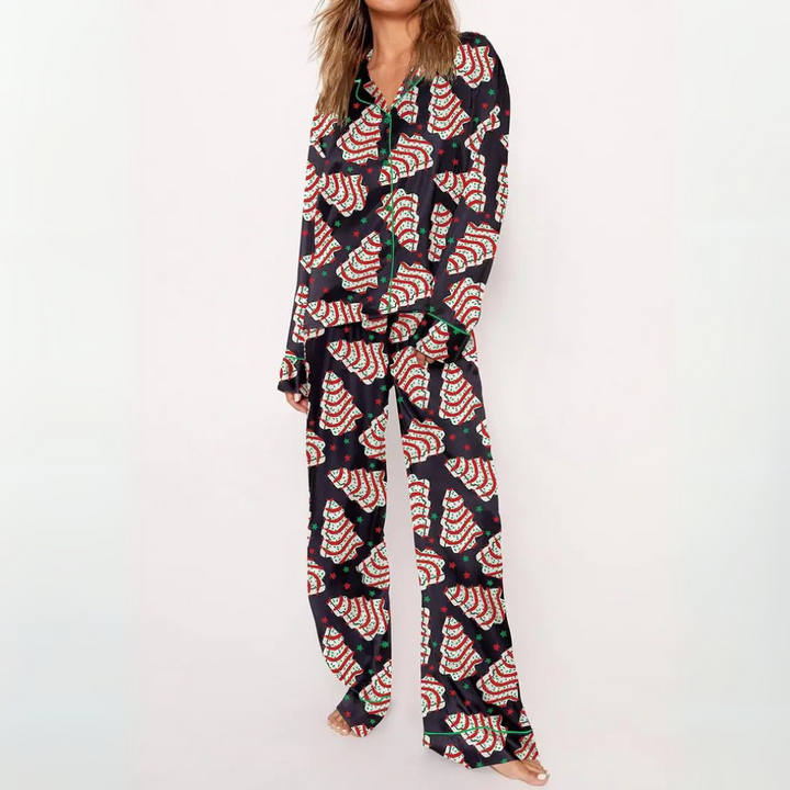 SYLIA™ - Lässiges bedrucktes Button-Down-Oberteil und bequemer Pyjama