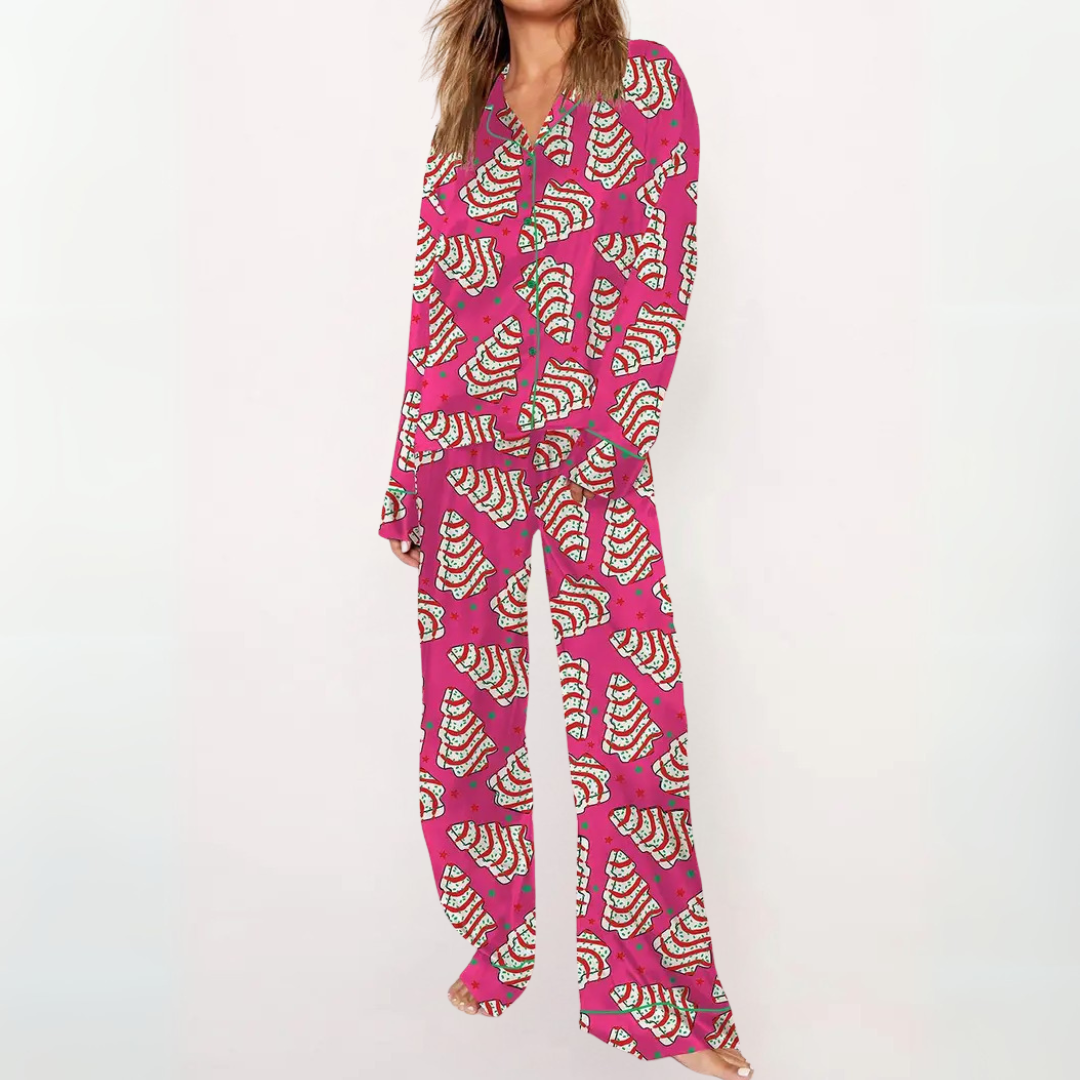 SYLIA™ - Lässiges bedrucktes Button-Down-Oberteil und bequemer Pyjama