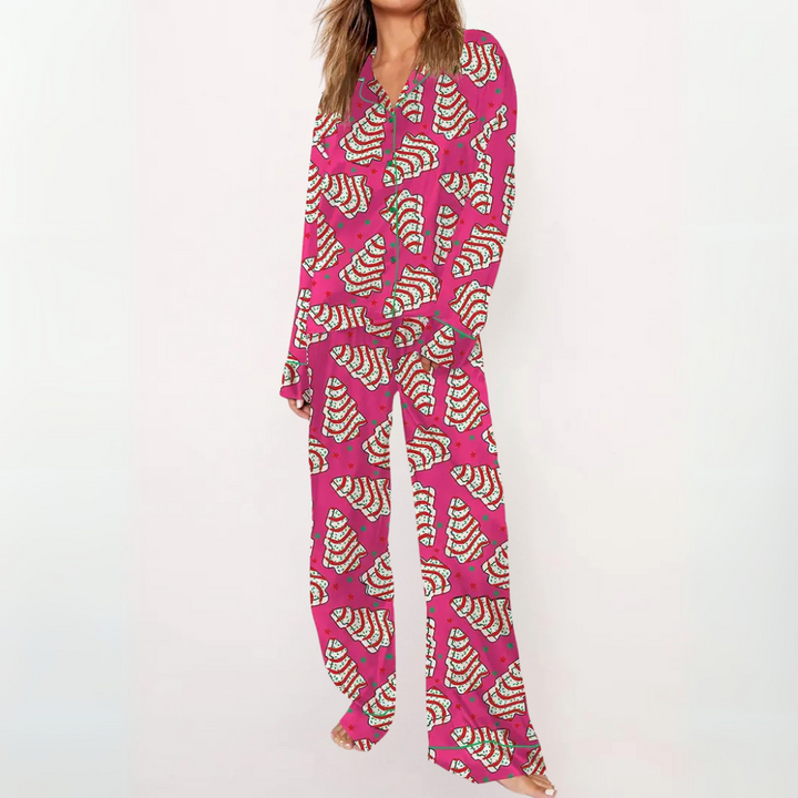 SYLIA™ - Lässiges bedrucktes Button-Down-Oberteil und bequemer Pyjama