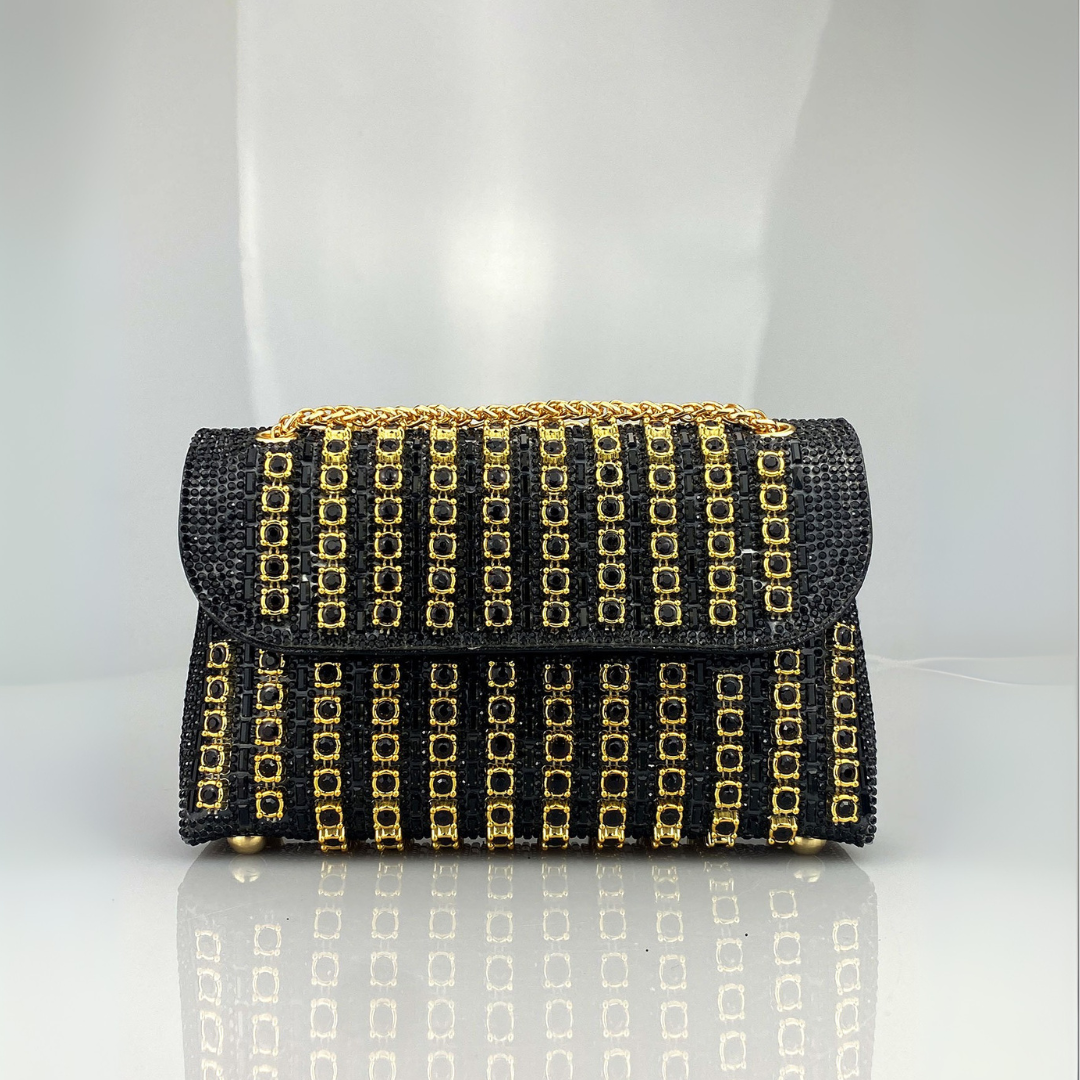 LAVIERA™ - Schicke Umhängetasche mit farbigen Diamanten und Kettenriemen