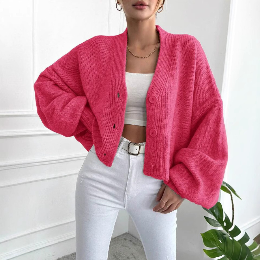 QONY™ – Lässiger bauchfreier Cardigan mit Laternenärmeln