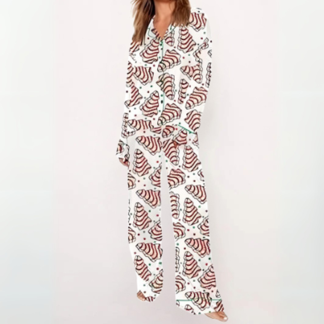 SYLIA™ - Lässiges bedrucktes Button-Down-Oberteil und bequemer Pyjama