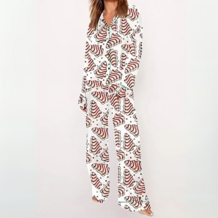 SYLIA™ - Lässiges bedrucktes Button-Down-Oberteil und bequemer Pyjama