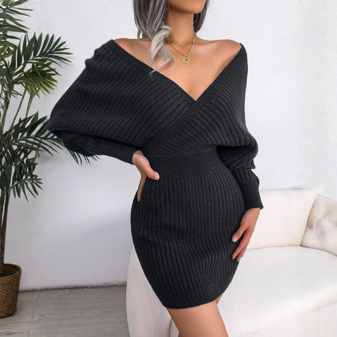 CLARA™ – Schickes gewickeltes V-Ausschnitt Langarm-Bodycon-Minikleid