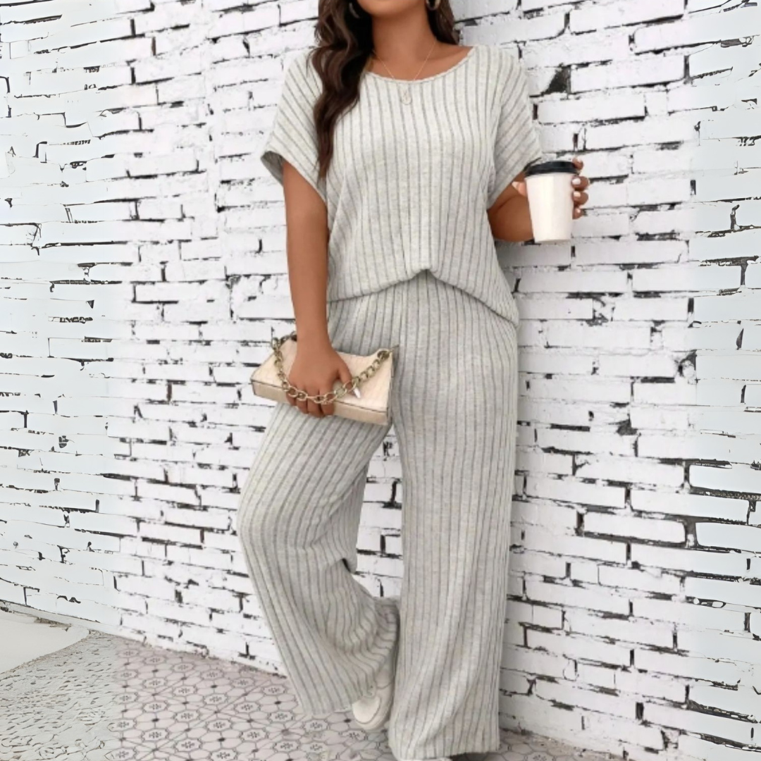 WAUNA™ – Lässiges Plus-Size-Set aus Kurzarm-Oberteil und Hose