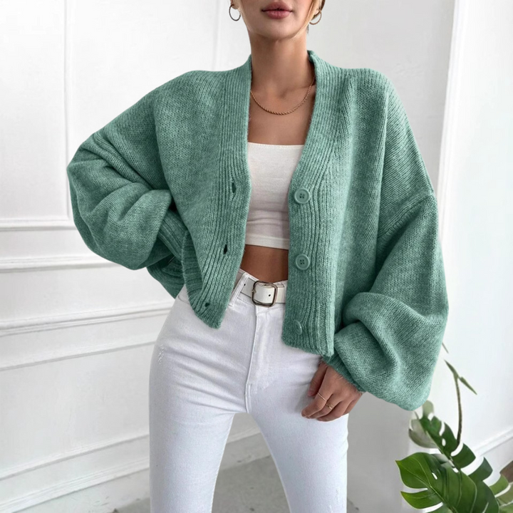 QONY™ – Lässiger bauchfreier Cardigan mit Laternenärmeln