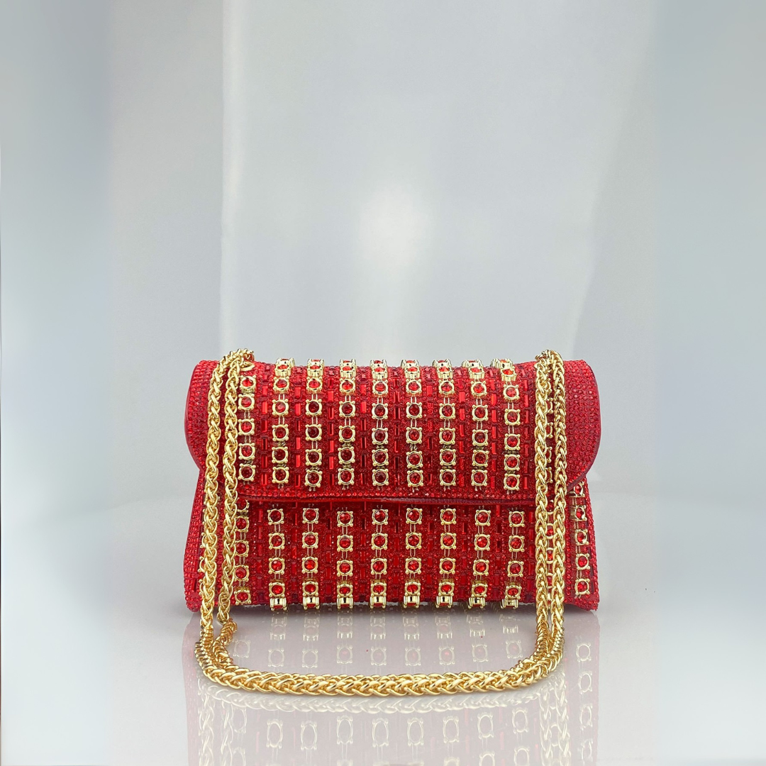 LAVIERA™ - Schicke Umhängetasche mit farbigen Diamanten und Kettenriemen