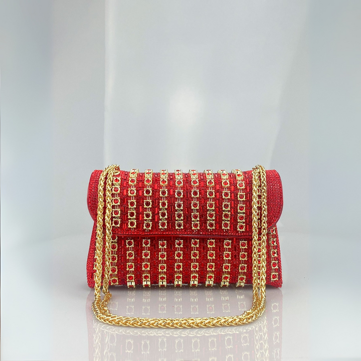 LAVIERA™ - Schicke Umhängetasche mit farbigen Diamanten und Kettenriemen