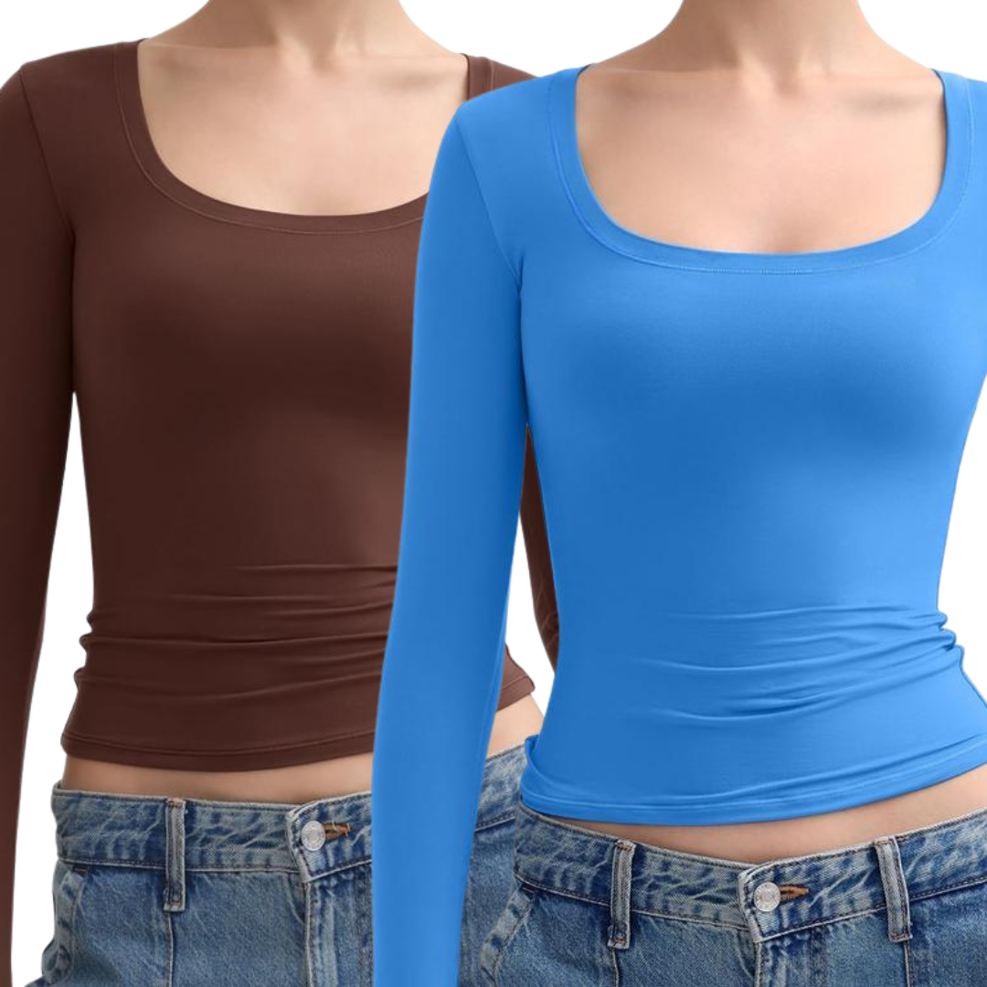 NINA™ – Doppellagiges, minimalistisches Langarm-Top mit U-Boot-Ausschnitt