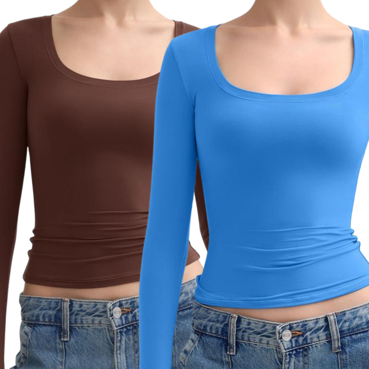 NINA™ – Doppellagiges, minimalistisches Langarm-Top mit U-Boot-Ausschnitt