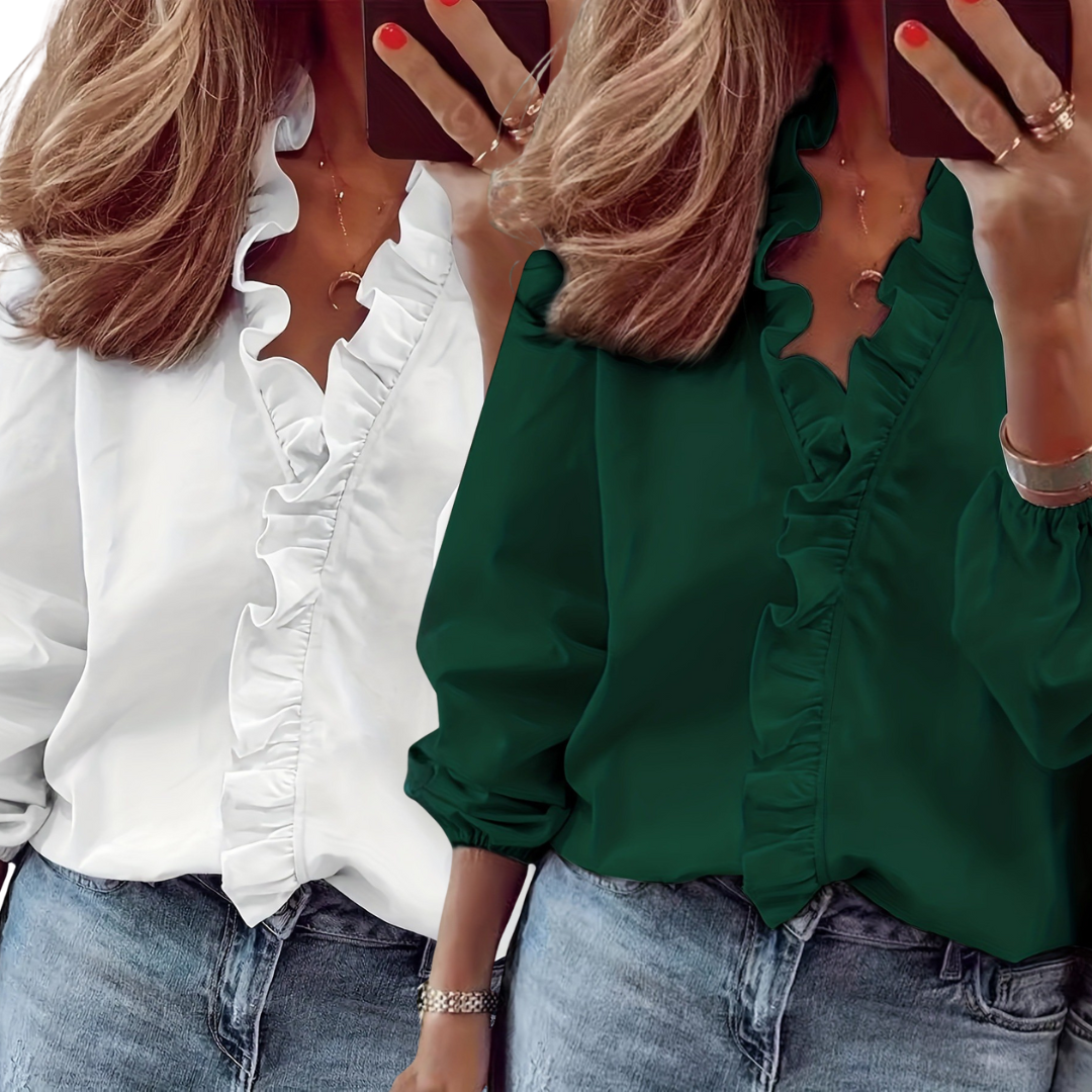 LORELEI™ - Zeitlose V-Ausschnitt Bluse mit Rüschen für lässige Eleganz