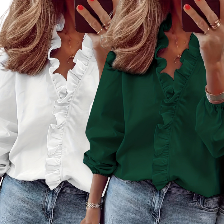 LORELEI™ - Zeitlose V-Ausschnitt Bluse mit Rüschen für lässige Eleganz