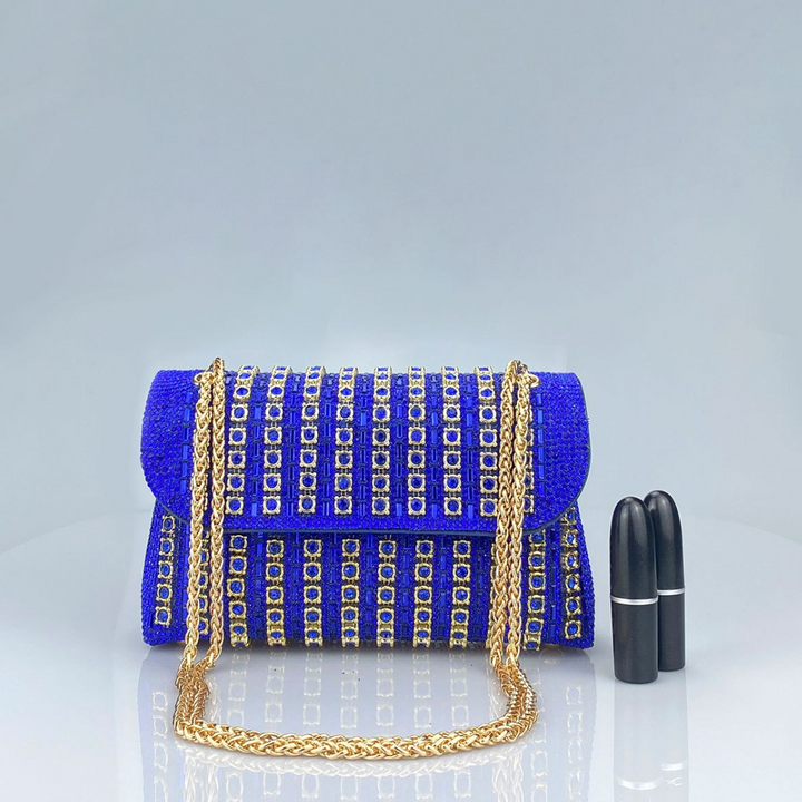 LAVIERA™ - Schicke Umhängetasche mit farbigen Diamanten und Kettenriemen