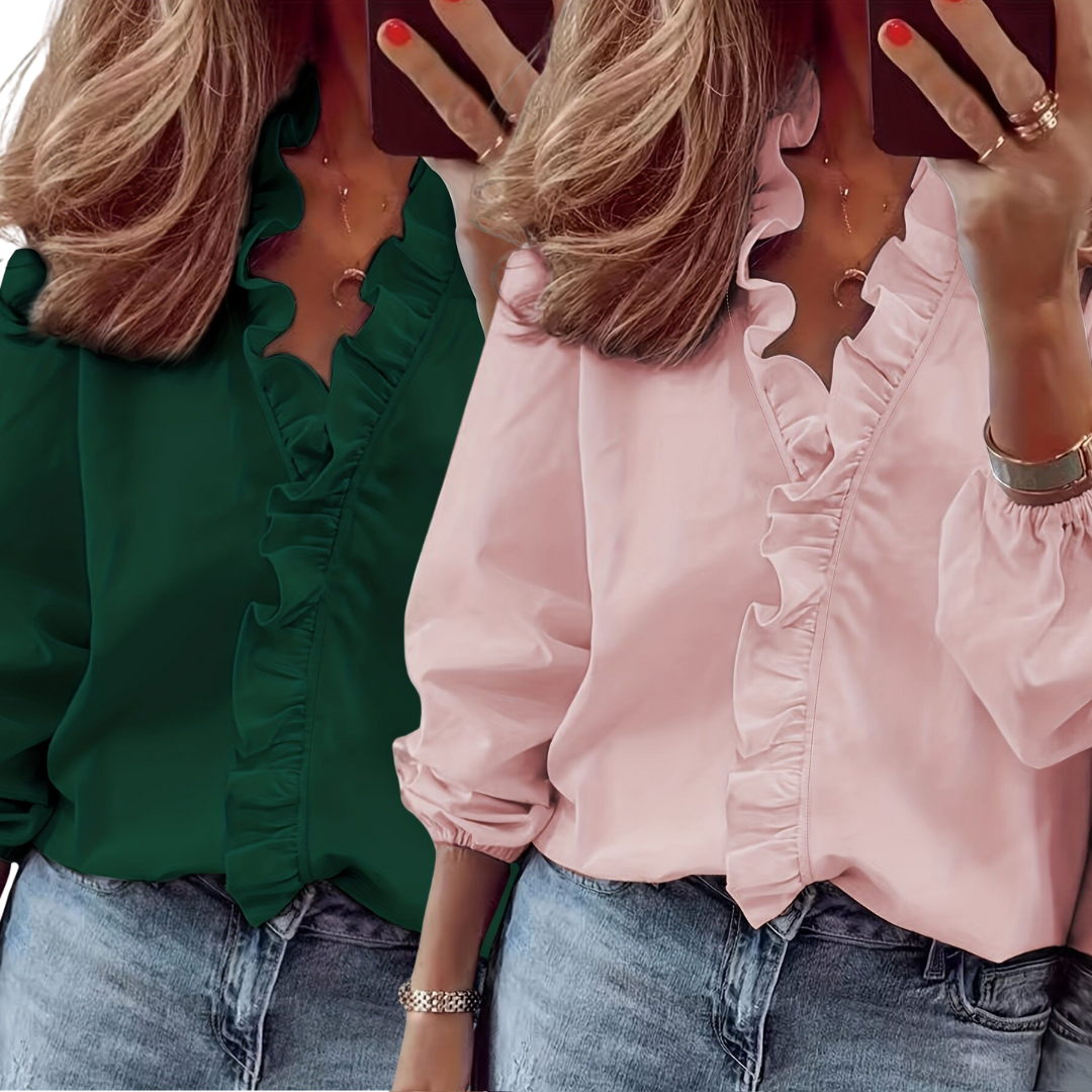 LORELEI™ - Zeitlose V-Ausschnitt Bluse mit Rüschen für lässige Eleganz