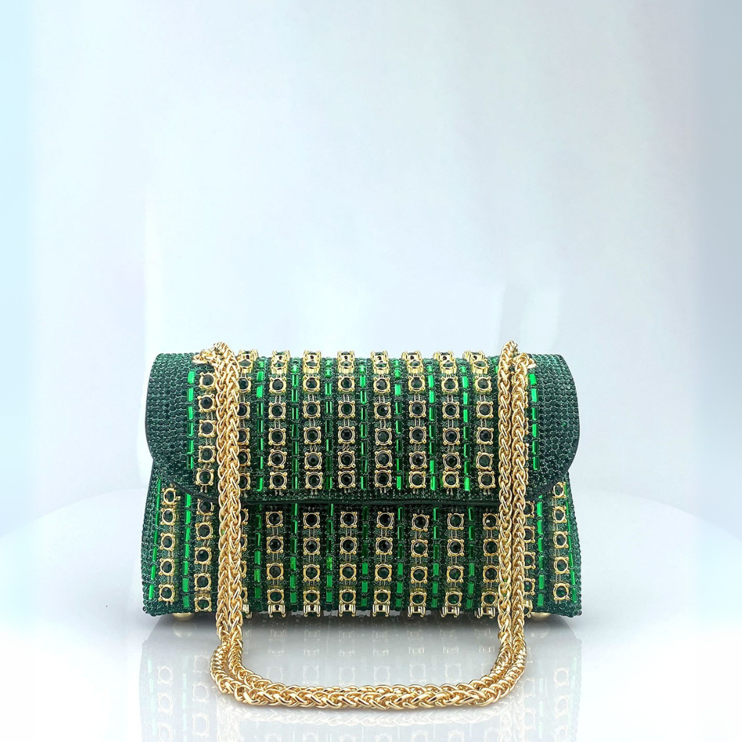 LAVIERA™ - Schicke Umhängetasche mit farbigen Diamanten und Kettenriemen