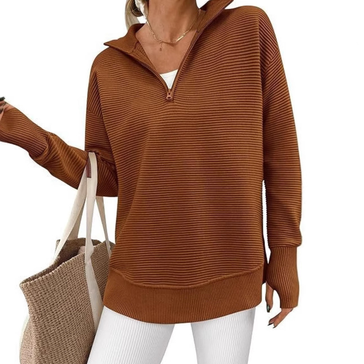 NESSA™ – Kuscheliger gerippter Pullover mit Reißverschlusskragen