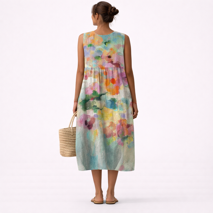 Karla™ | Elegantes mehrfarbiges Midi-Kleid