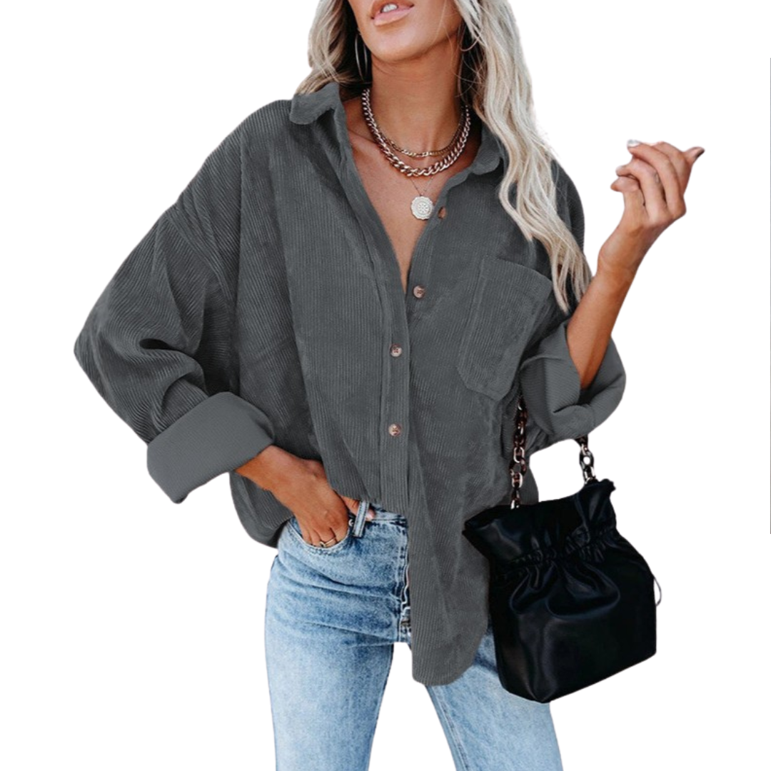 DARBY™ – Entspannte gerippte Knopfleistenbluse
