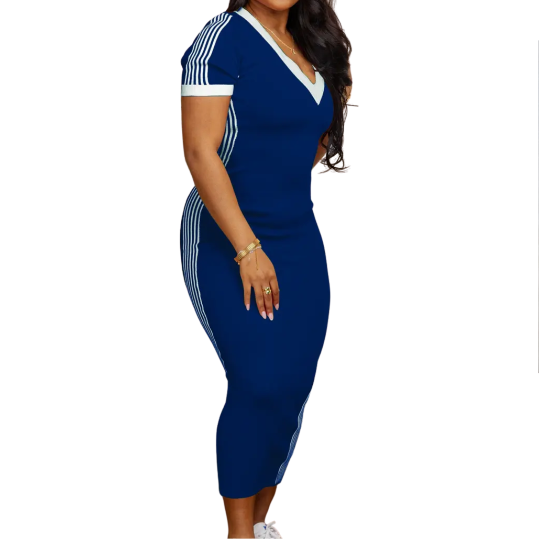 TATUM™ – Lässiges V-Ausschnitt-Kleid mit gestreiften Abschlüssen